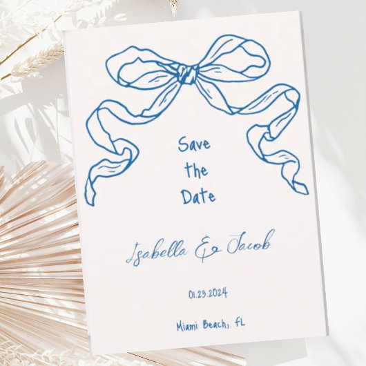 Whimsical Quirky Hand Drawn Blue Bow Save the Date Einladung