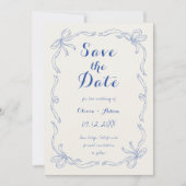 Whimsical Quirky Hand Drawn Bow Blue Save The Date (Vorderseite)