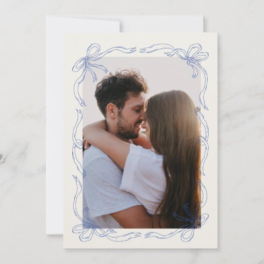 Whimsical Quirky Hand Drawn Bow Blue Save The Date (Rückseite)