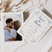 Whimsical Quirky Hand Drawn Bow Blue Save The Date