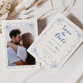 Whimsical Quirky Hand Drawn Bow Blue Save The Date