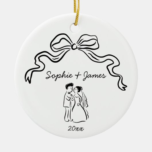 Whimsical Quirky Hand Drawn Bow Hochzeit Weihnacht Keramik Ornament (Vorne)