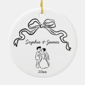 Whimsical Quirky Hand Drawn Bow Hochzeit Weihnacht Keramik Ornament (Hinten)