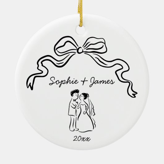 Whimsical Quirky Hand Drawn Bow Hochzeit Weihnacht Keramik Ornament (Hinten)