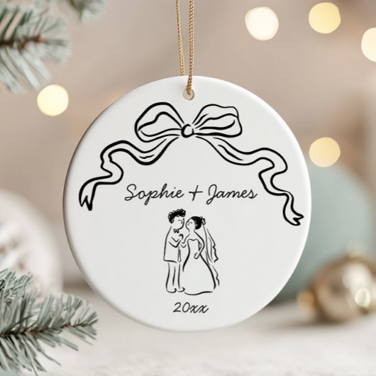 Whimsical Quirky Hand Drawn Bow Hochzeit Weihnacht Keramik Ornament