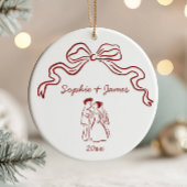 Whimsical Quirky Hand Drawn Bow Hochzeit Weihnacht Keramik Ornament