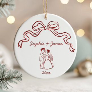 Whimsical Quirky Hand Drawn Bow Hochzeit Weihnacht Keramik Ornament