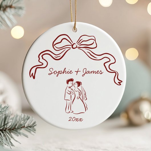 Whimsical Quirky Hand Drawn Bow Hochzeit Weihnacht Keramik Ornament