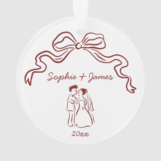Whimsical Quirky Hand Drawn Bow Hochzeit Weihnacht Ornament (Rückseite)