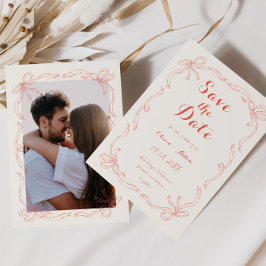 Whimsical Quirky Hand Drawn Bow Orange Save The Date