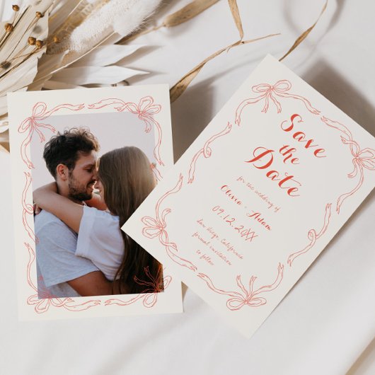 Whimsical Quirky Hand Drawn Bow Orange Save The Date