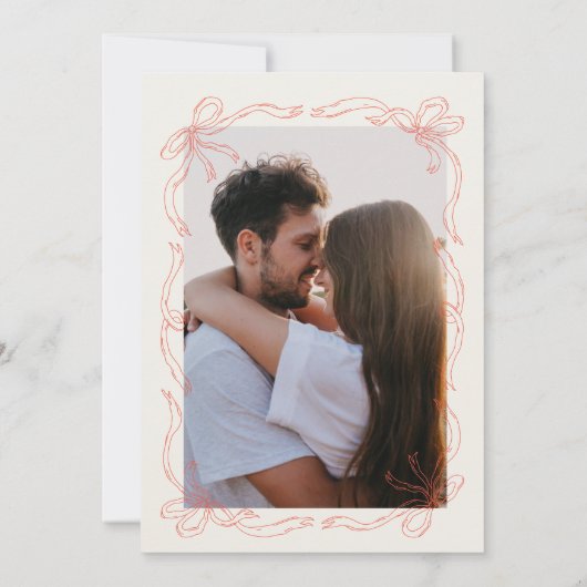 Whimsical Quirky Hand Drawn Bow Orange Save The Date (Rückseite)