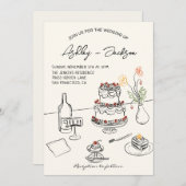 Whimsical Quirky Hand Drawn Cake Wedding Einladung (Vorne/Hinten)