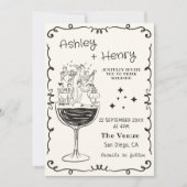 Whimsical Quirky Hand Drawn Champagne Wedding Einladung (Vorderseite)