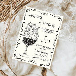 Whimsical Quirky Hand Drawn Champagne Wedding Einladung