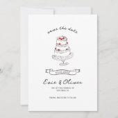 Whimsical Quirky Hand Drawn Cherry Cake Wedding Save The Date (Vorderseite)