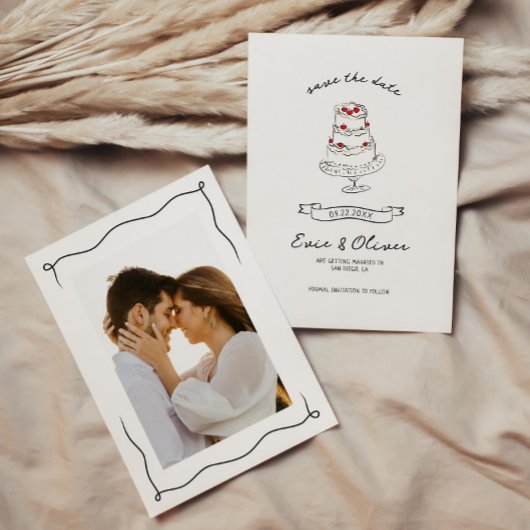 Whimsical Quirky Hand Drawn Cherry Cake Wedding Save The Date