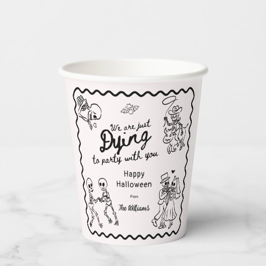 Whimsical Quirky Hand Drawn Doodles Halloween Pappbecher (Rückseite)