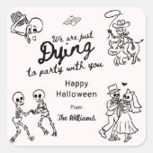 Whimsical Quirky Hand Drawn Doodles Halloween Quadratischer Aufkleber (Vorderseite)