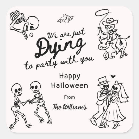 Whimsical Quirky Hand Drawn Doodles Halloween Quadratischer Aufkleber (Vorderseite)