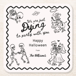Whimsical Quirky Hand Drawn Doodles Halloween Rechteckiger Pappuntersetzer