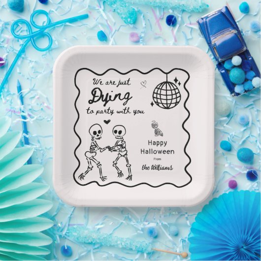 Whimsical Quirky Hand Drawn Skelett Halloween Pappteller (Party)