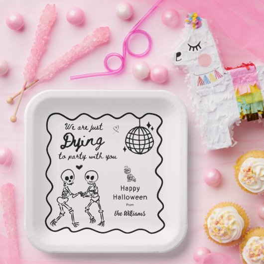 Whimsical Quirky Hand Drawn Skelett Halloween Pappteller (Party)