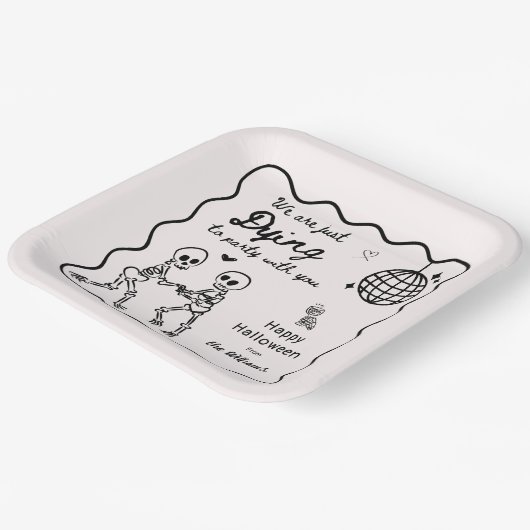 Whimsical Quirky Hand Drawn Skelett Halloween Pappteller (Gewinkelt)