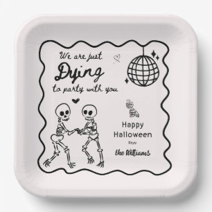 Whimsical Quirky Hand Drawn Skelett Halloween Pappteller