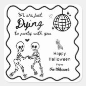 Whimsical Quirky Hand Drawn Skelett Halloween Quadratischer Aufkleber (Vorderseite)