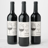Whimsical Quirky Hand Drawn Wedding Wine Label Weinetikett (Flaschen)