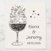 Whimsical Quirky Hand Drawn Wedding Wine Label Weinetikett (Einzelnes Label)