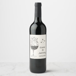 Whimsical Quirky Hand Drawn Wedding Wine Label Weinetikett
