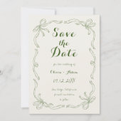 Whimsical Quirky Hand gezeichnet Bow Green Save The Date (Vorderseite)