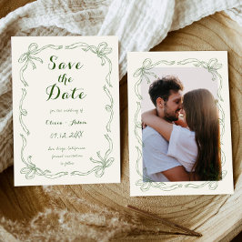 Whimsical Quirky Hand gezeichnet Bow Green Save The Date