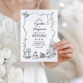 Whimsical Quirky Hand gezeichnet Doodles Wedding Einladung