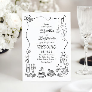 Whimsical Quirky Hand gezeichnet Doodles Wedding Einladung
