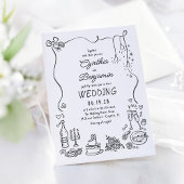 Whimsical Quirky Hand gezeichnet Doodles Wedding Einladung