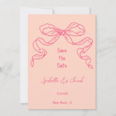 Whimsical Quirky Hand gezogen Rosa Bow Save the Da Einladung (Vorderseite)
