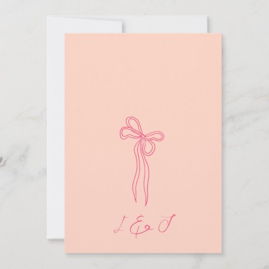 Whimsical Quirky Hand gezogen Rosa Bow Save the Da Einladung (Rückseite)