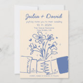 Whimsical Quirky handgeschriebene Blue Floral Wedd Einladung (Vorderseite)