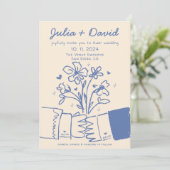 Whimsical Quirky handgeschriebene Blue Floral Wedd Einladung (Stehend Vorderseite)