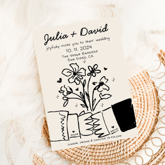 Whimsical Quirky handgeschriebene Blumenhochzeit Einladung