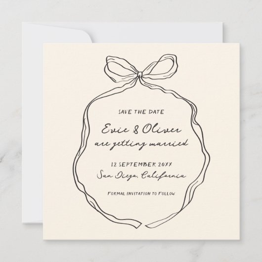 Whimsical Quirky handgeschriebene Bow Wedding Save The Date (Vorderseite)