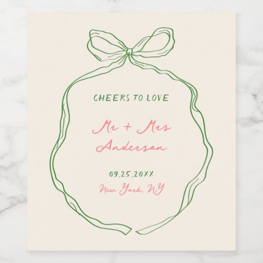Whimsical Quirky handgeschriebene Bow Wedding Weinetikett (Einzelnes Label)