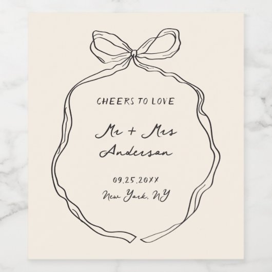 Whimsical Quirky handgeschriebene Bow Wedding Weinetikett (Einzelnes Label)