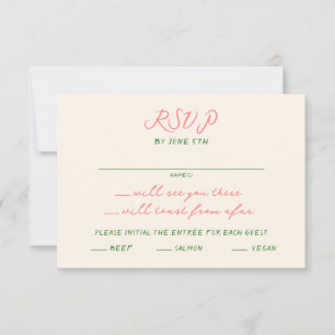 Whimsical Quirky handgeschriebene Hochzeit RSVP Karte