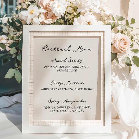Whimsical Quirky handgeschriebenes Cocktailmenü Poster