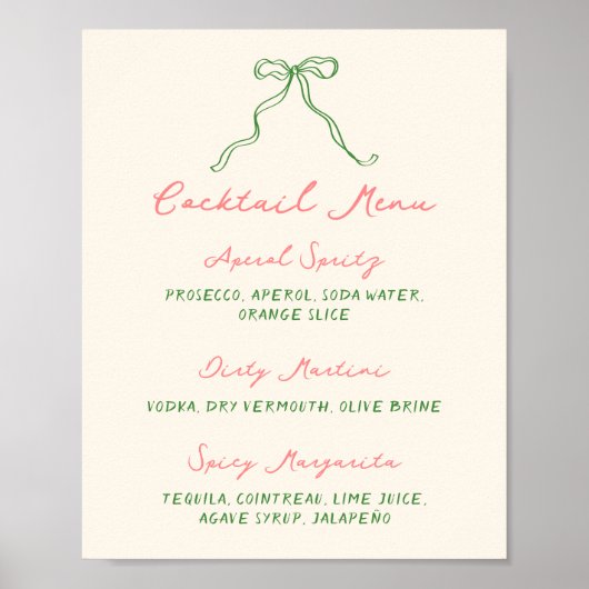 Whimsical Quirky handgeschriebenes Cocktailmenü Poster (Vorne)