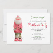 Whimsical Quirky Pink Santa Festive Party Design Einladung (Vorderseite)